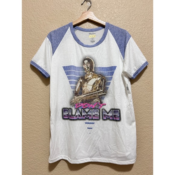 Disney Parks Tops - Disney Parks Large Star Wars C-3PO Raglan Tee White Blue Retro Don't Blame Me